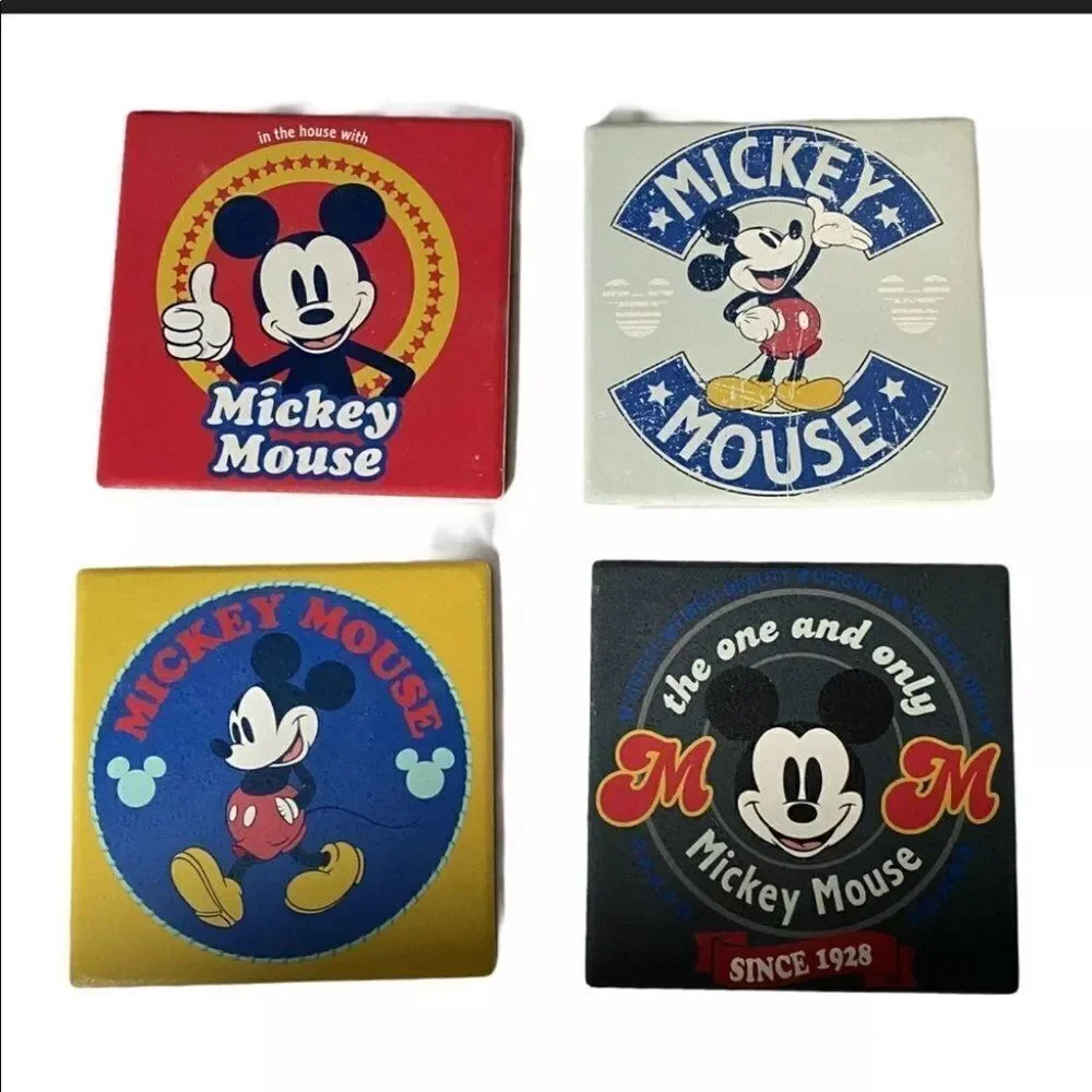 Disney Mickey Mouse Retro 4 Pc Coaster Square Coffee Table Decor‎ Accent Ears